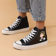 Christmas Snowman Print Chunky Canvas Sneakers