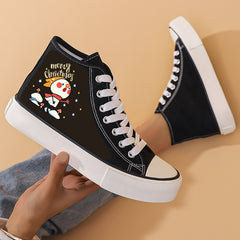 Christmas Snowman Print Chunky Canvas Sneakers