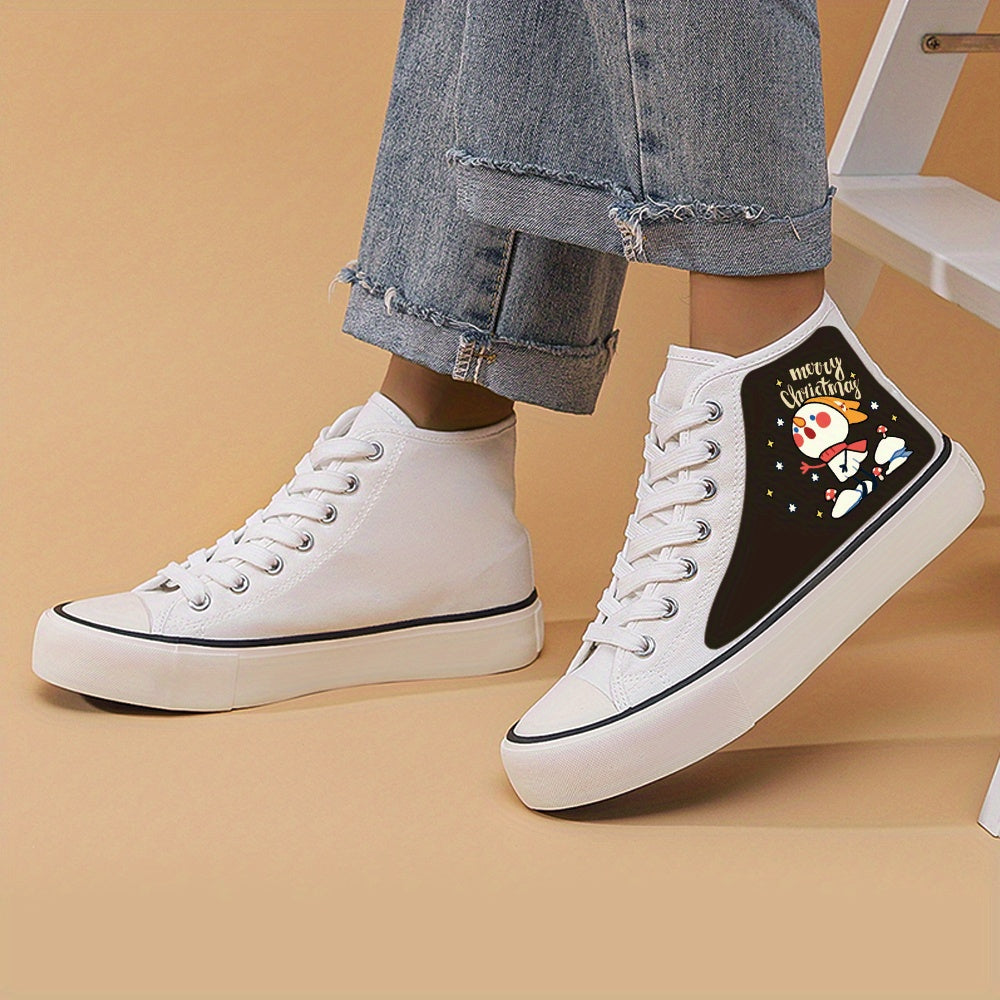 Christmas Snowman Print Chunky Canvas Sneakers