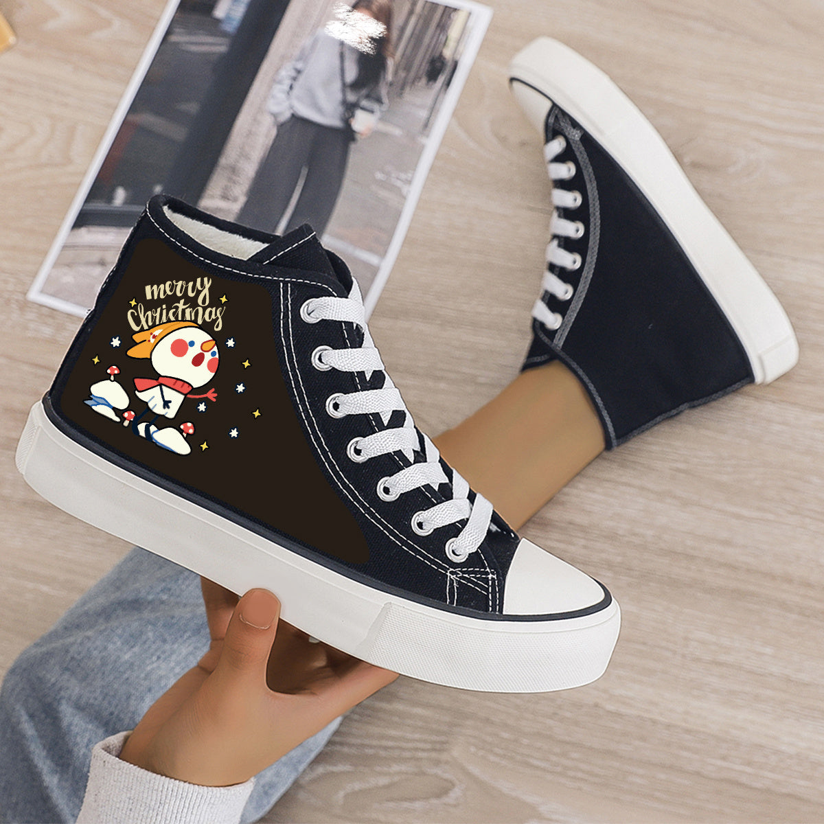 Christmas Plush Lined Chunky Sneakers Flat Heighten Winter Shoes