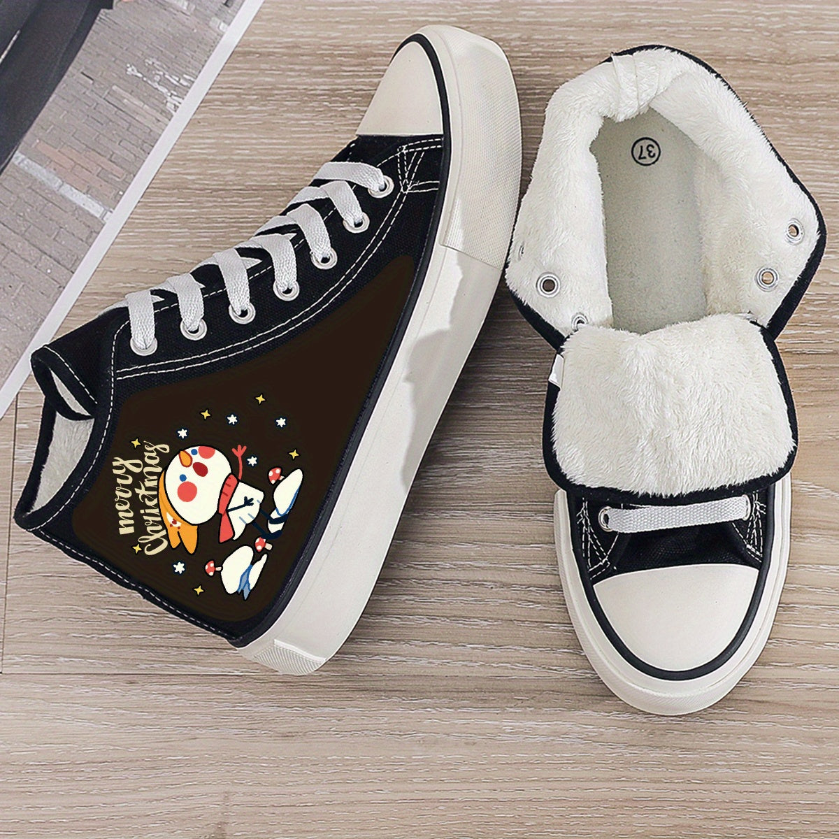 Christmas Plush Lined Chunky Sneakers Flat Heighten Winter Shoes
