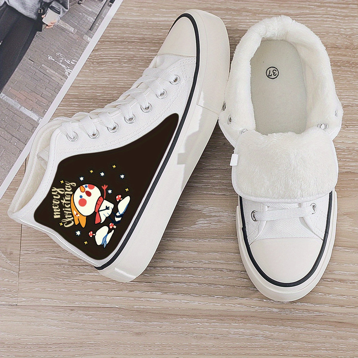 Christmas Plush Lined Chunky Sneakers Flat Heighten Winter Shoes