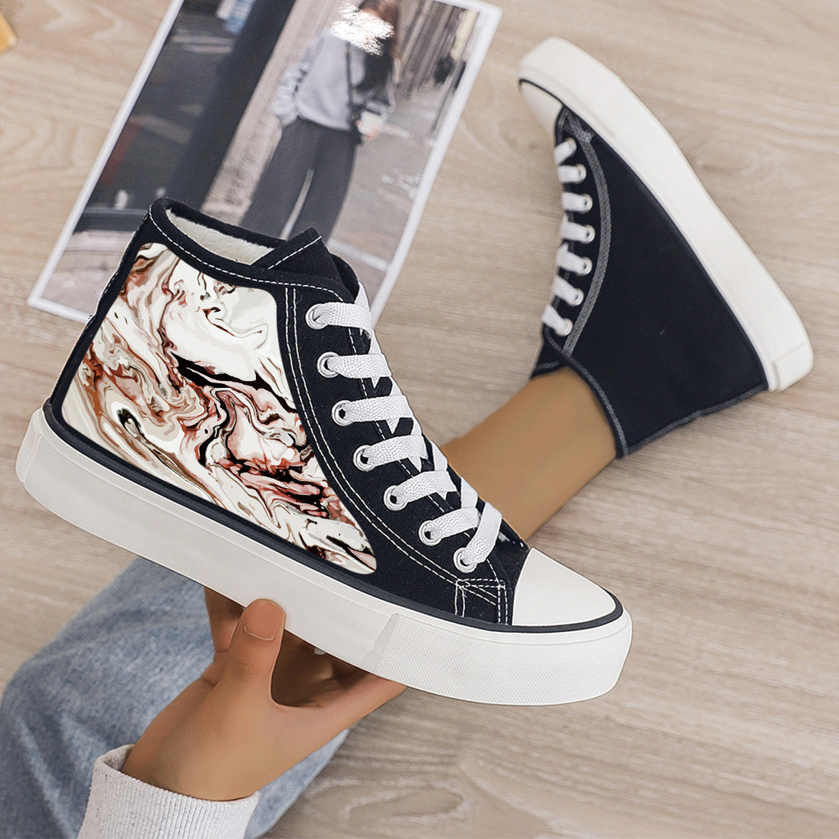 Plush Lined Thermal Chunky Canvas Sneakers High Top Walking Shoe
