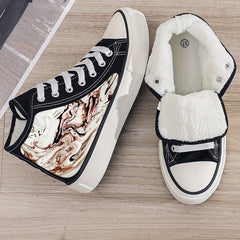 Plush Lined Thermal Chunky Canvas Sneakers High Top Walking Shoe