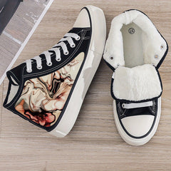 Plush Lined Thermal Canvas Sneakers Flat Heighten Fall Winter Warm