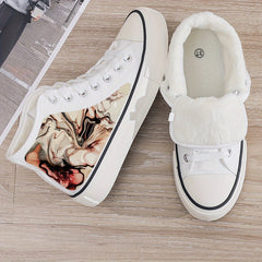 Plush Lined Thermal Canvas Sneakers Flat Heighten Fall Winter Warm