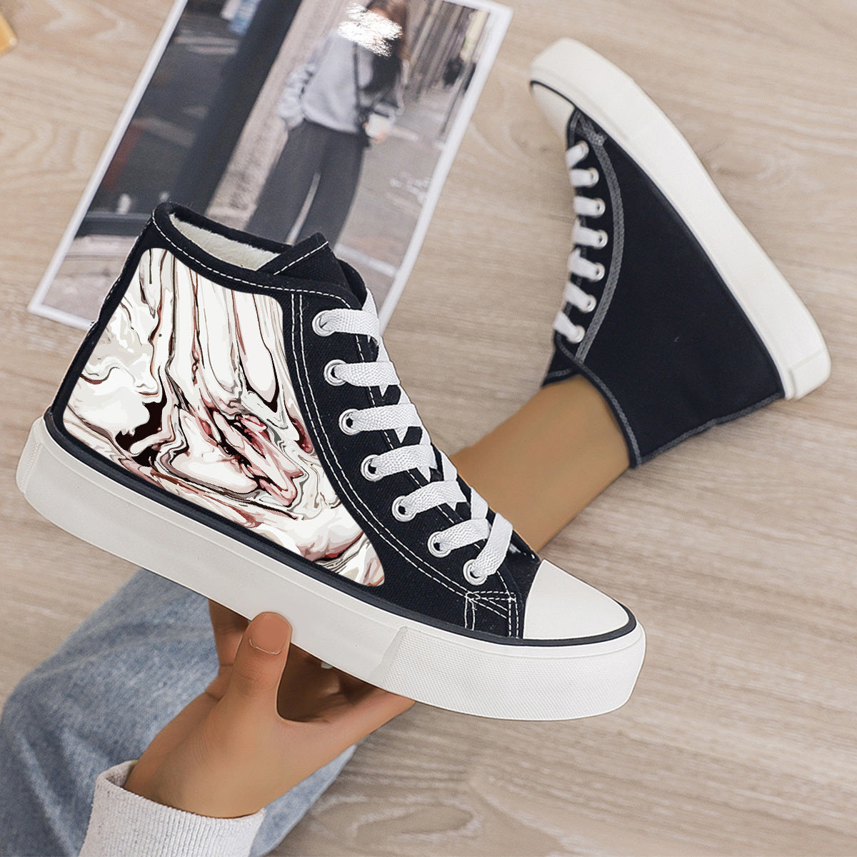 Plush Lined Chunky Canvas Sneakers - Warm Fall Winter Shoes