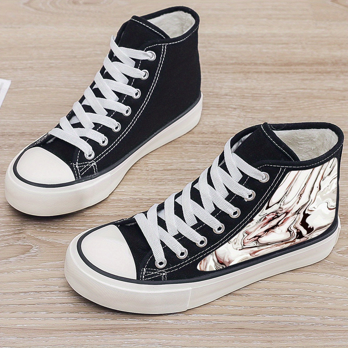 Plush Lined Chunky Canvas Sneakers - Warm Fall Winter Shoes