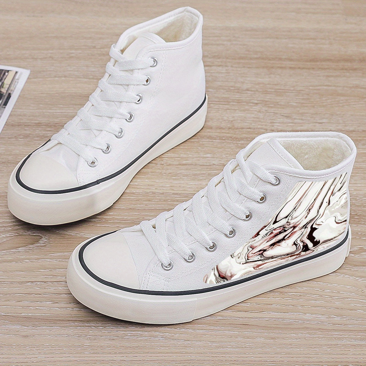 Plush Lined Chunky Canvas Sneakers - Warm Fall Winter Shoes