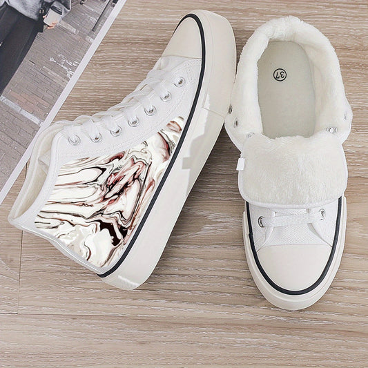 Plush Lined Chunky Canvas Sneakers - Warm Fall Winter Shoes