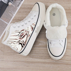 Plush Lined Chunky Canvas Sneakers - Warm Fall Winter Shoes