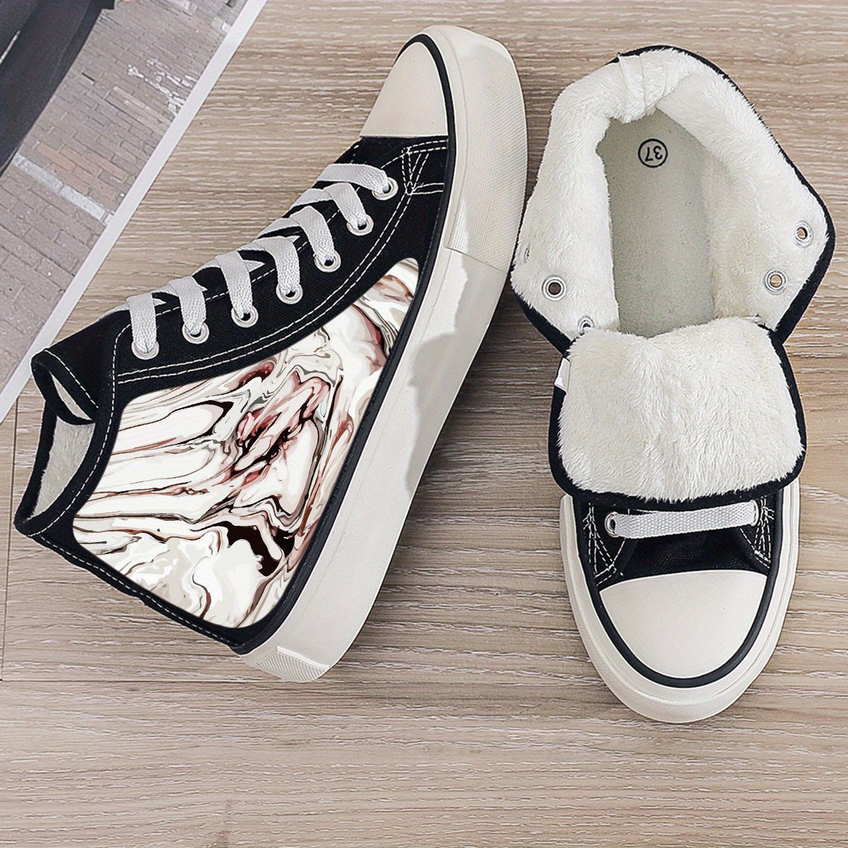 Plush Lined Chunky Canvas Sneakers - Warm Fall Winter Shoes