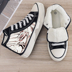 Plush Lined Chunky Canvas Sneakers - Warm Fall Winter Shoes