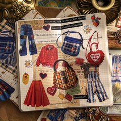 Retro Clothing Theme Stickers 30pcs Cowboy Plaid Skirt Waterproof PVC DIY Decora