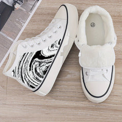 Plush Lined Chunky Canvas Sneakers Flat Heighten Warm