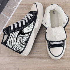 Plush Lined Chunky Canvas Sneakers Flat Heighten Warm
