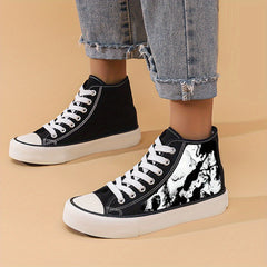 Ink Print Chunky Canvas Sneakers High Top Classic Skate Shoes