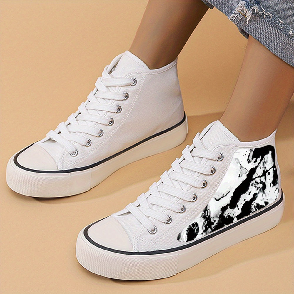 Ink Print Chunky Canvas Sneakers High Top Classic Skate Shoes