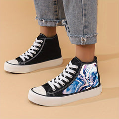 Abstract Print Flat Chunky Canvas Sneakers High Top Skate Shoes