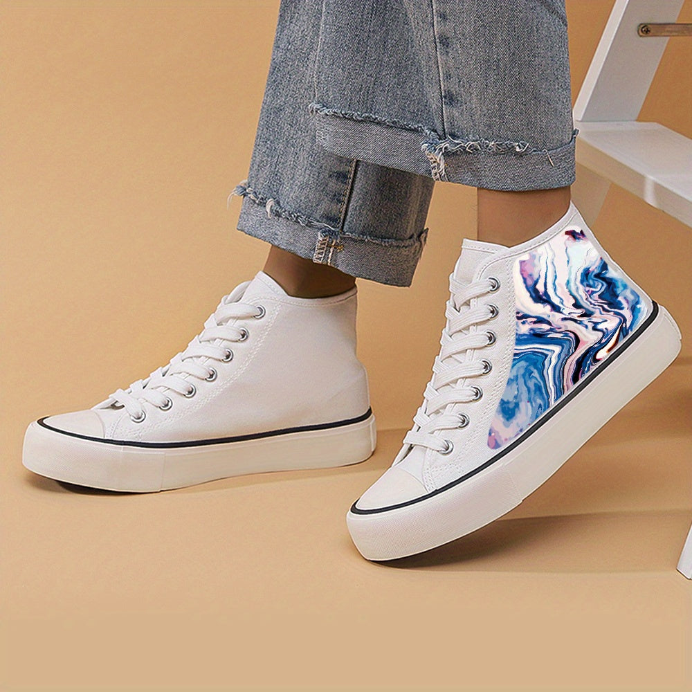 Abstract Print Flat Chunky Canvas Sneakers High Top Skate Shoes