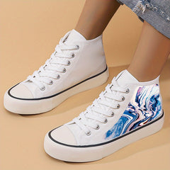 Abstract Print Flat Chunky Canvas Sneakers High Top Skate Shoes