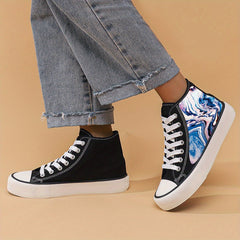 Abstract Print Flat Chunky Canvas Sneakers High Top Skate Shoes