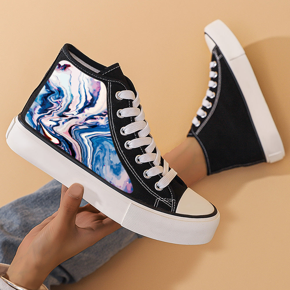 Abstract Print Flat Chunky Canvas Sneakers High Top Skate Shoes