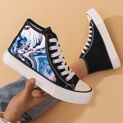 Abstract Print Flat Chunky Canvas Sneakers High Top Skate Shoes