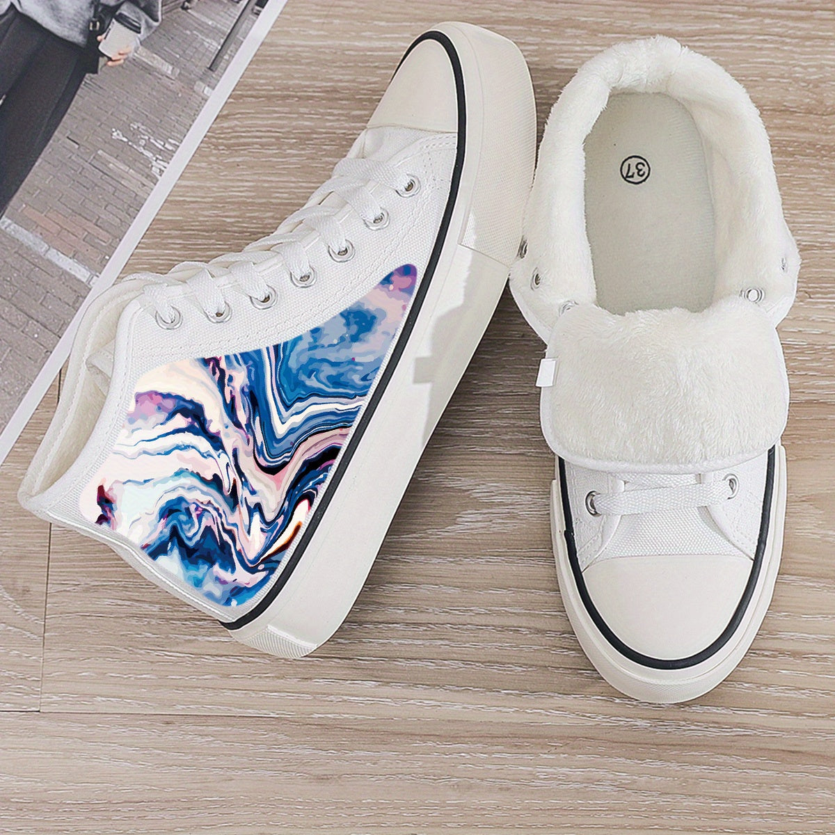Warm Plush Lined Chunky Canvas Sneakers