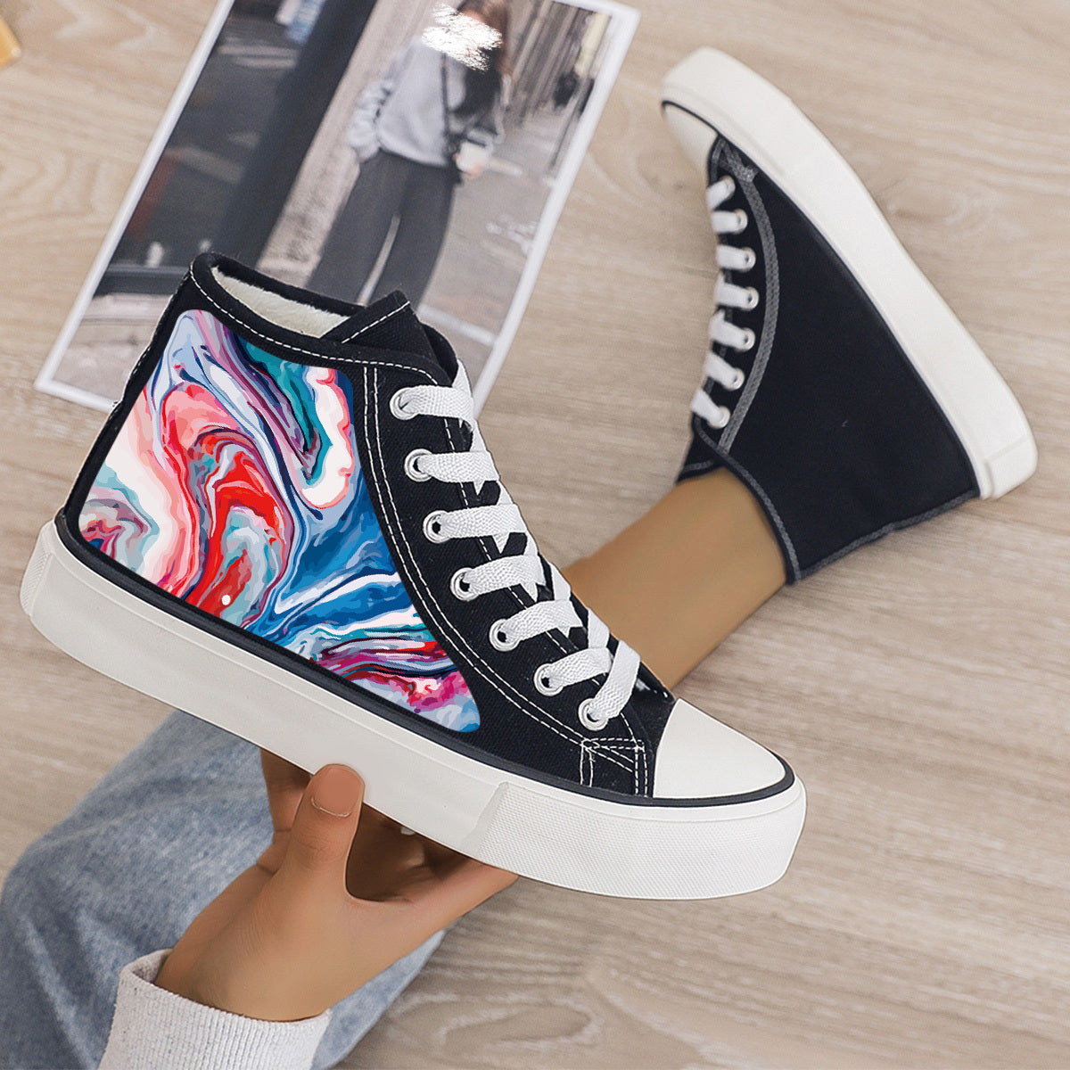 Plush Lined Thermal Chunky Canvas Sneakers Fall Winter Warm Non Slip Shoes