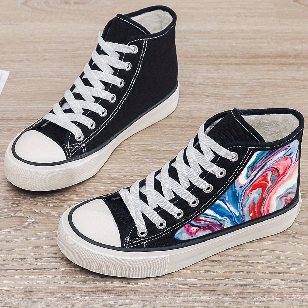 Plush Lined Thermal Chunky Canvas Sneakers Fall Winter Warm Non Slip Shoes