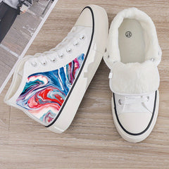 Plush Lined Thermal Chunky Canvas Sneakers Fall Winter Warm Non Slip Shoes