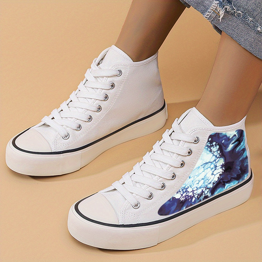 Abstract Print Chunky Canvas Sneakers High Top Skate Shoes