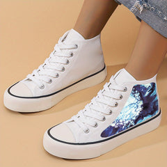 Abstract Print Chunky Canvas Sneakers High Top Skate Shoes