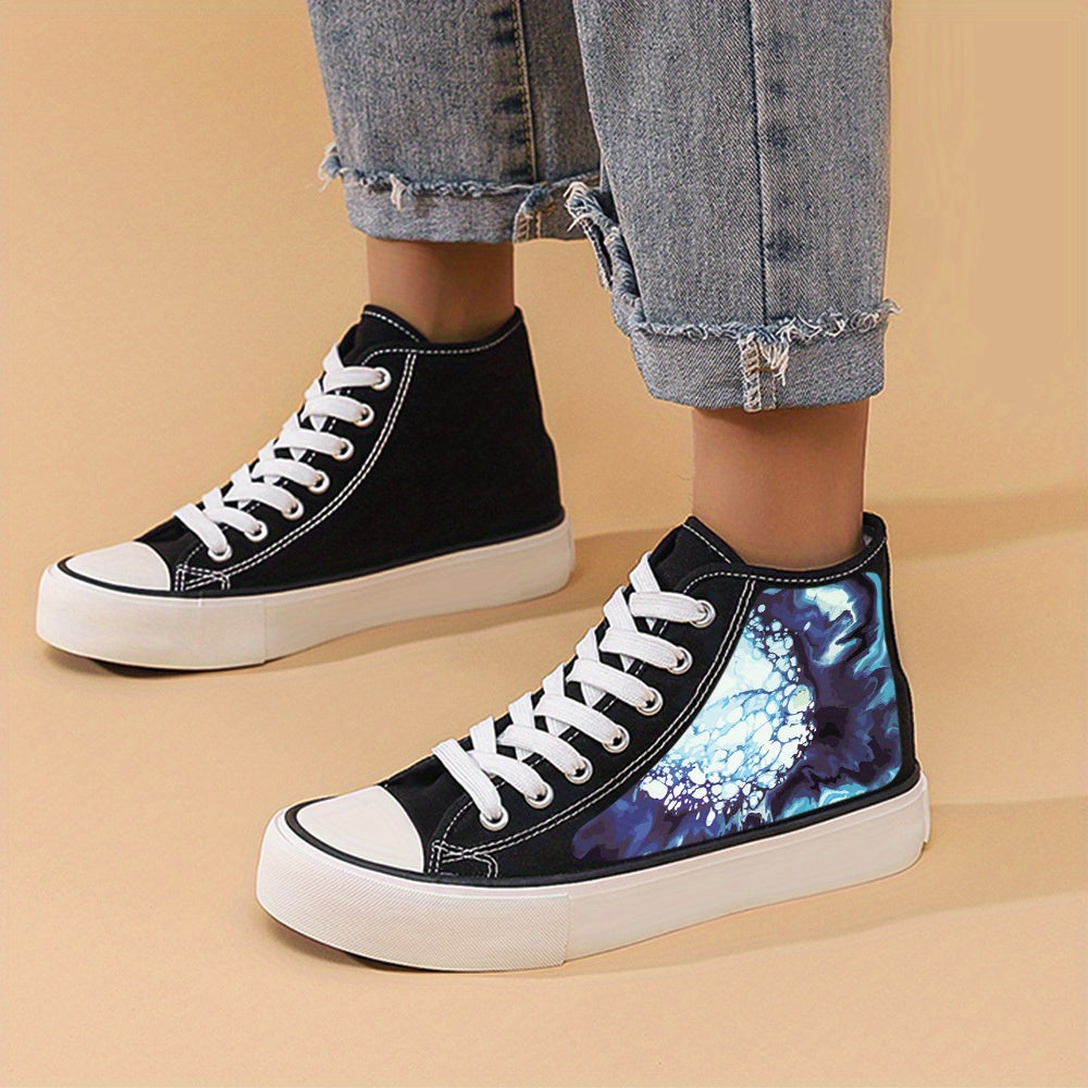 Abstract Print Chunky Canvas Sneakers High Top Skate Shoes