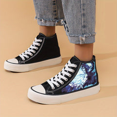 Abstract Print Chunky Canvas Sneakers High Top Skate Shoes