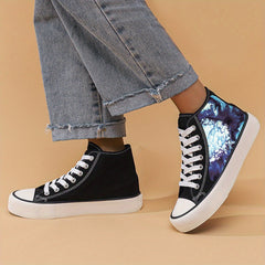 Abstract Print Chunky Canvas Sneakers High Top Skate Shoes