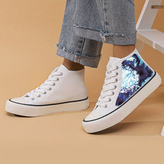 Abstract Print Chunky Canvas Sneakers High Top Skate Shoes