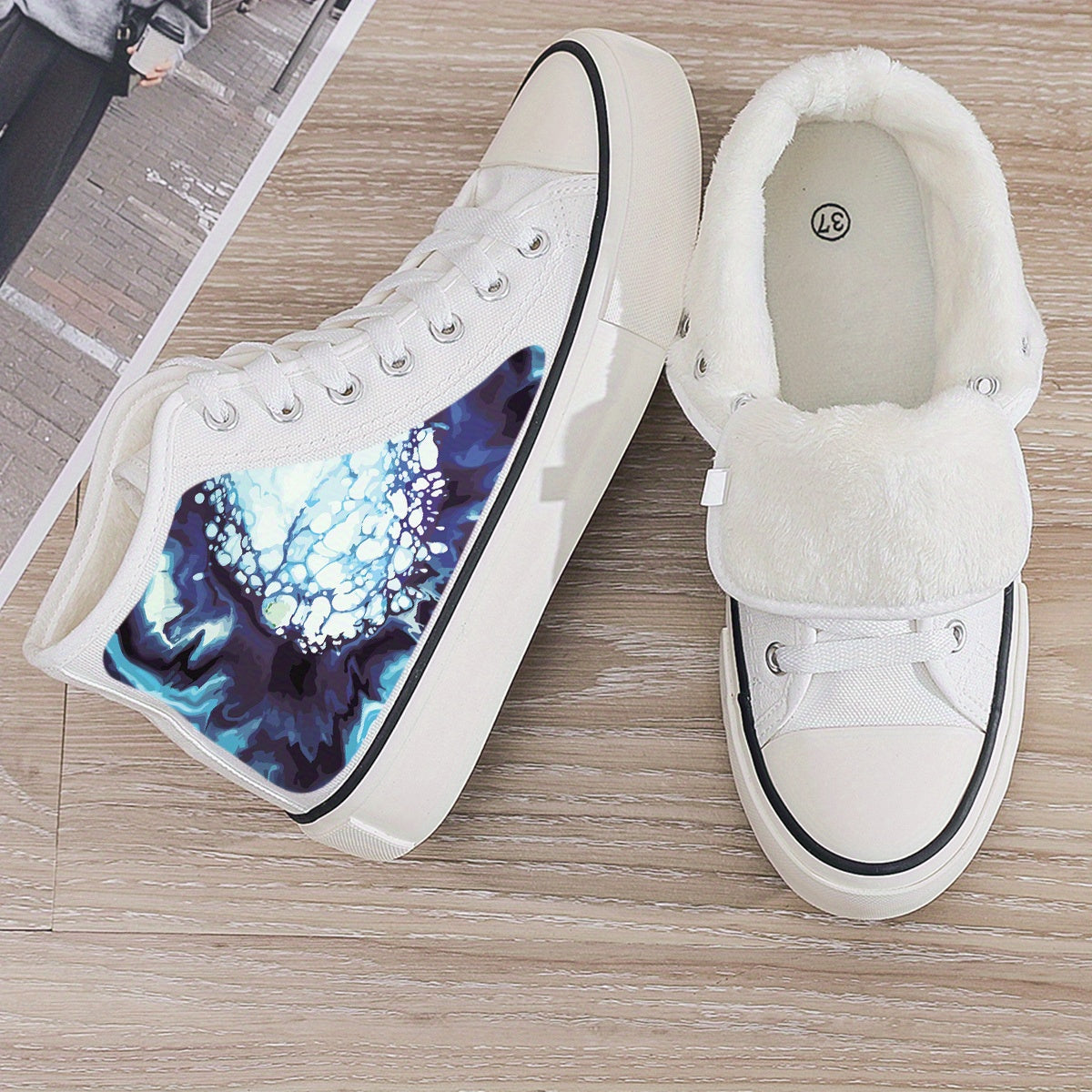 Plush Lined Thermal Chunky Canvas Sneakers Flat Heighten Fall Winter Warm