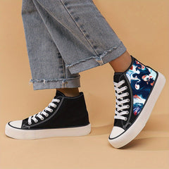 Flat Heighten Chunky Canvas Sneakers High Top Classic Skate Shoes