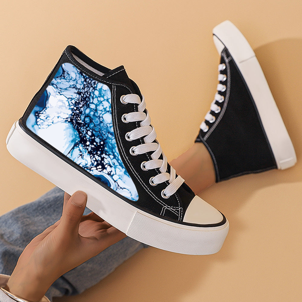 Abstract Print Chunky High Top Canvas Sneakers