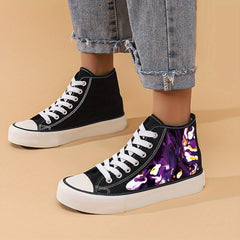 Purple Print High Top Chunky Canvas Sneakers