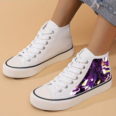 Purple Print High Top Chunky Canvas Sneakers