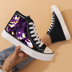 Purple Print High Top Chunky Canvas Sneakers