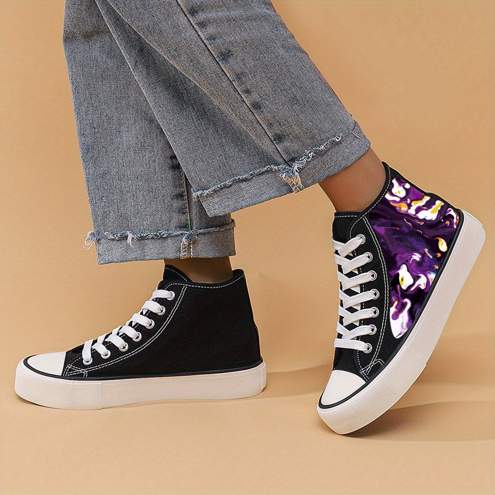 Purple Print High Top Chunky Canvas Sneakers