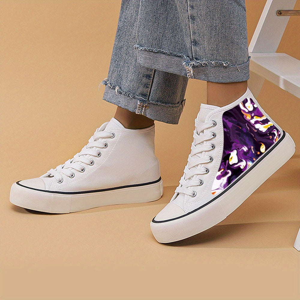 Purple Print High Top Chunky Canvas Sneakers