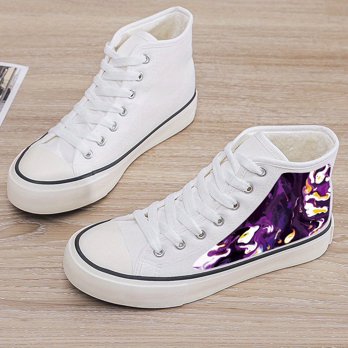 Abstract Print Plush Lined Thermal Chunky Canvas Sneakers