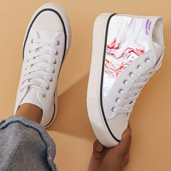 Flat High Top Chunky Canvas Sneakers Non Slip Lace Up Outdoor Walking