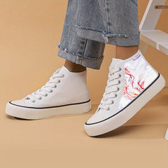 Flat High Top Chunky Canvas Sneakers Non Slip Lace Up Outdoor Walking