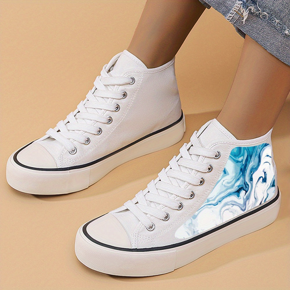 Flat High Top Chunky Canvas Sneakers Non Slip Lace Up Outdoor Walking